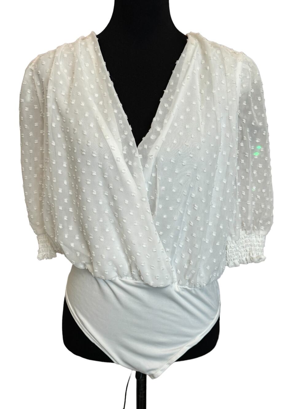 New  ~ BY DESIGN ~ Swiss Dot Crossover Top Bodysuit Size L FALL